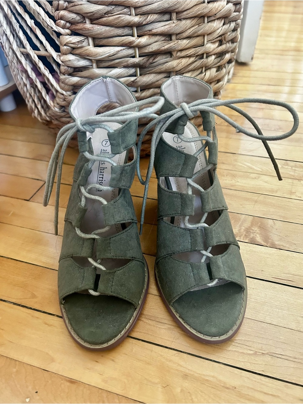 Lace-Up Olive Green Suede Sandals